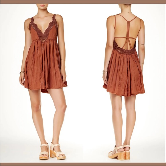 SALE Free People Breathless Mini Slip Dress Boho Copper Rust Color Size S - Picture 2 of 10